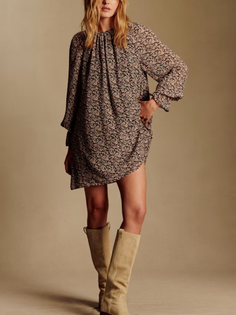 Sezane Silk Blend Bailie Meadow Print Babydoll Mini Dress US Size 2 New!